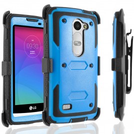 LG Leon, LG Power, LG Sunset Case, [SUPER GUARD] Dual Layer Protection With [Built-in Screen Protector] Holster Locking Belt Clip+Circle(TM) Stylus Touch Screen Pen (Blue)